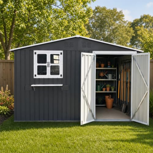 10x8 FT Outdoor Storage Shed with 2 Clear Windows