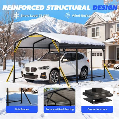 10' x 15' Heavy Duty Metal Carport with Galvanized Steel Roof & Base for All