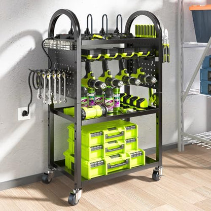 Power Tool Organizer Cart with Charging Station