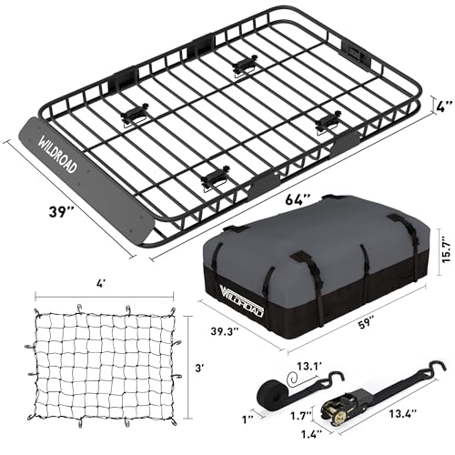 Rooftop Cargo Carrier Combo Roof Rack Cargo Basket 64" x 39" x 4"