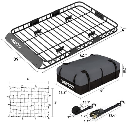 Rooftop Cargo Carrier Combo Roof Rack Cargo Basket 64" x 39" x 4"