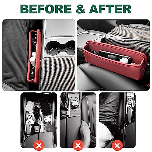 2 Pack Seat Gap Filler Organizer Compatible for Tesla Model 3 Y X S Car Leather Accessories Console Side Extra Storage Boxes Seat Crevice Box Auto Front Seat Storage Interior