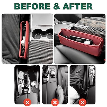 2 Pack Seat Gap Filler Organizer Compatible for Tesla Model 3 Y X S Car Leather Accessories Console Side Extra Storage Boxes Seat Crevice Box Auto Front Seat Storage Interior