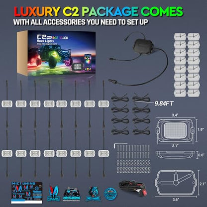 C2 MAX 16 Pods RGB+IC Chasing Rock Lights with White Housing