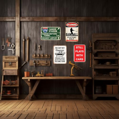 Funny Vintage Plays with Cars Metal Sign Garage Man Cave Home Bar Decor 8x12 Inch