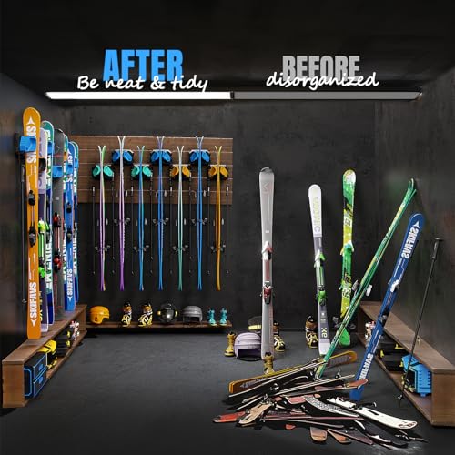 Ski & Snowboard Wall Rack for Garage Wall Fits Any Ski