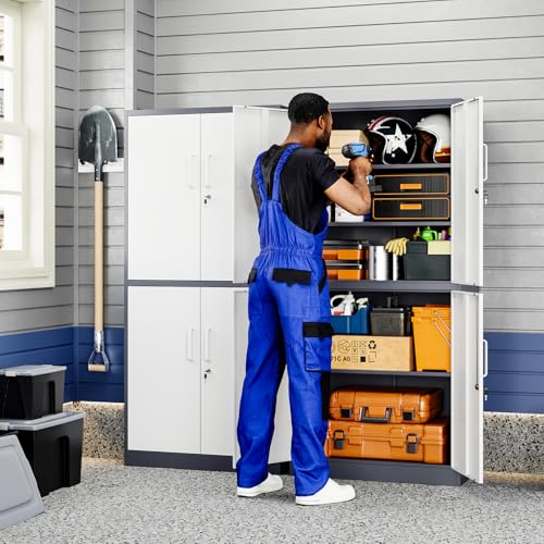 Metal Storage Locking Cabinet with 4 Doors and 2 Adjustable Shelves