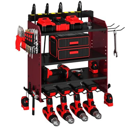 Power Tool Organizer Wall Mount with Charging Station & 8 Outlet