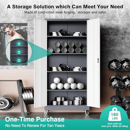 75" Tall Metal Storage Cabinet with Wheels