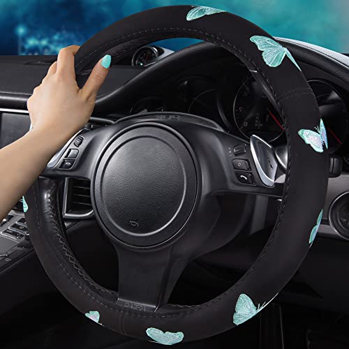 Mint Embroidery Butterfly Steering Wheel Cover