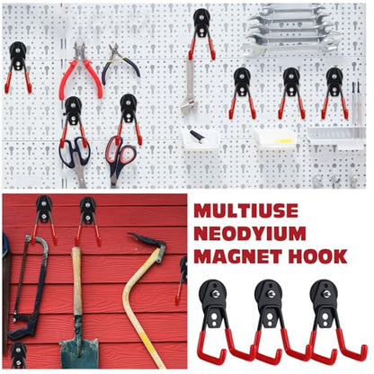 6 Pcs Large Magnetic Hooks Heavy Duty Garage Magnet Hooks Strong Storage Utility Magnetic Hangers with Anti Slip Rubber Coating for Indoor and Outdoor Hanging