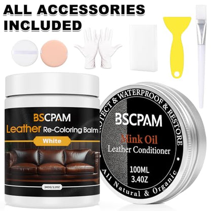 12oz Leather Recoloring Balm & 3.4oz Mink Oil Leather Conditioner kit