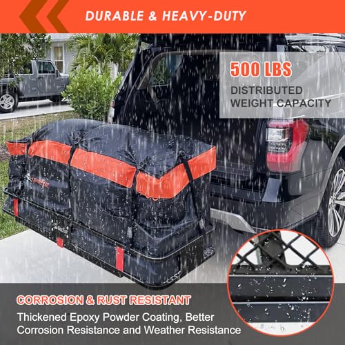 Hitch Mount Cargo Carrier Rack Basket 60"*25"*6"+Waterproof Bag 25 Cu.Ft