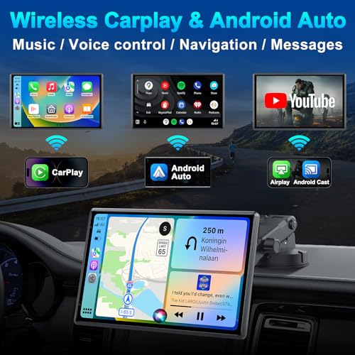 Wireless Portable 9'' Carplay Screen with 4K Dash Cam
