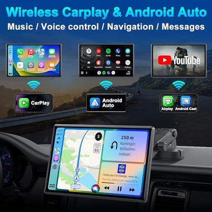 Wireless Portable 9'' Carplay Screen with 4K Dash Cam