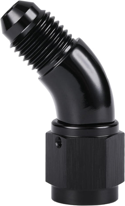 45 Degree 4AN Male to 4AN Female Swivel Full Flow Fitting Adapter Coupler Aluminum Black