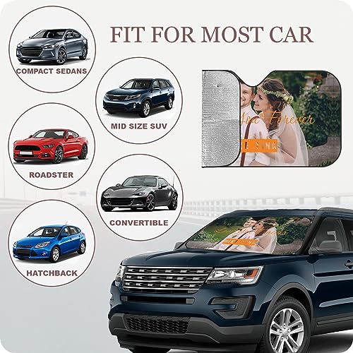 Custom Windshield Sun Shade for Car Personalized Window Sunshades Add Your Photo Logo Text Image Customize Car Sun Visor Foldable UV Ray Sun Protector for Sedans SUV Trucks