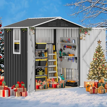 6x4ft Metal Outdoor Storage Shed with Window