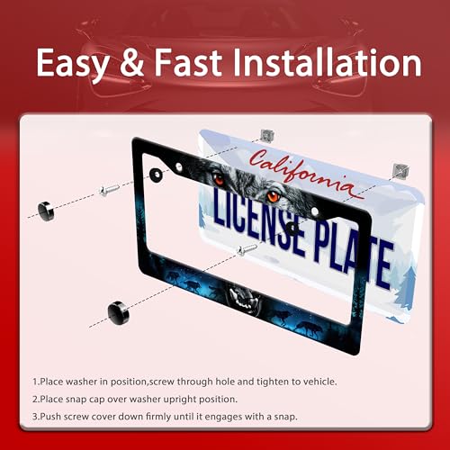 Night Wolf Howling License Plate Frame Stainless Steel 2