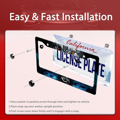 Night Wolf Howling License Plate Frame Stainless Steel 2