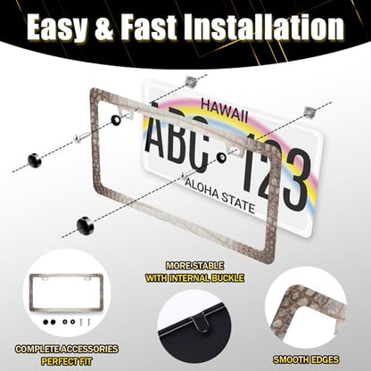 Crocodile Skin Print License Plate Frame Animal License Holder with 2 Holes