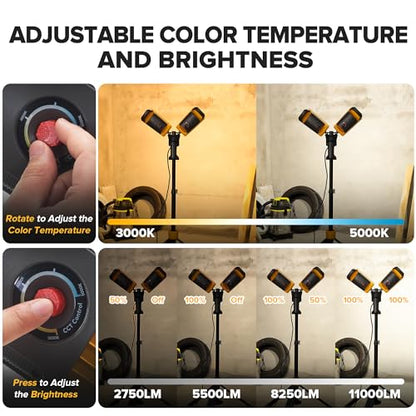 Upgraded】LUTEC 6290Max 11000 Lumen 92W Dimmable LED Work Light with Telescoping Tripod