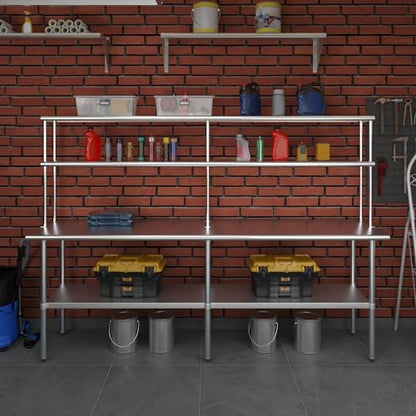 Stainless Steel Work Table Double Tier Overshelf