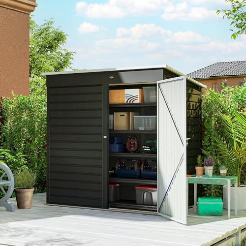 6' x 4' Metal Garden Tool Shed Small Outdoor Tool Shed Dark Gray