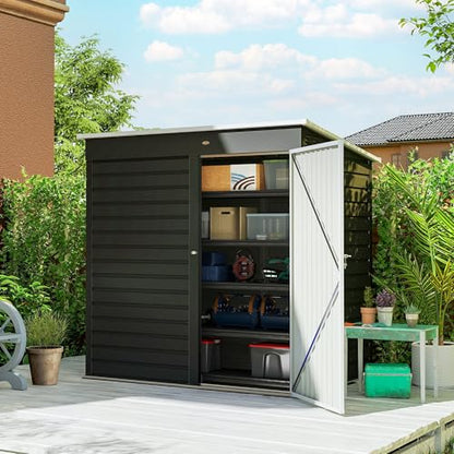 6' x 4' Metal Garden Tool Shed Small Outdoor Tool Shed Dark Gray
