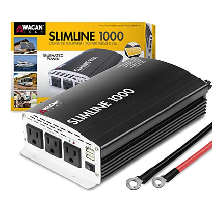 EL3720 1000W Slimline Plus AC to DC Power Inverter 1000 Watt TrueRated Continuous 2500 Watt Surge Power DC 12V to AC 110V Modified Sine Wave 3 AC Outlets and 2A USB Charging Port