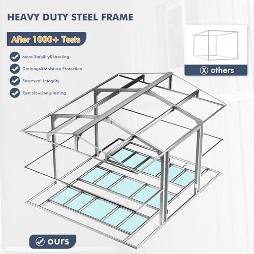 12x10 FT Metal Storage Shed with Unique Base Sunroof Window Lockable Double Door Vent