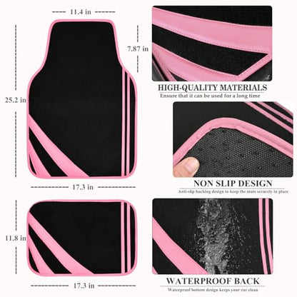 Pink Edge Faux Leather Car Floor Mats Universal Car Carpet Mats with Double Stitch Line Anti