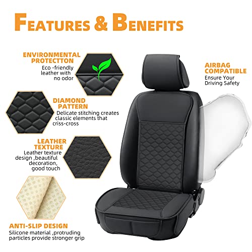 Car Seat Cover Full Set Leather Waterproof Front Rear Black