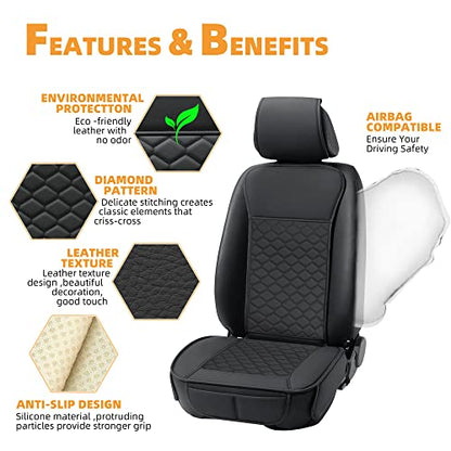Car Seat Cover Full Set Leather Waterproof Front Rear Black