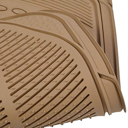 Beige Heavy Duty Front & Rear Rubber Floor Mats Universal Liners for Car SUV Van & Truck