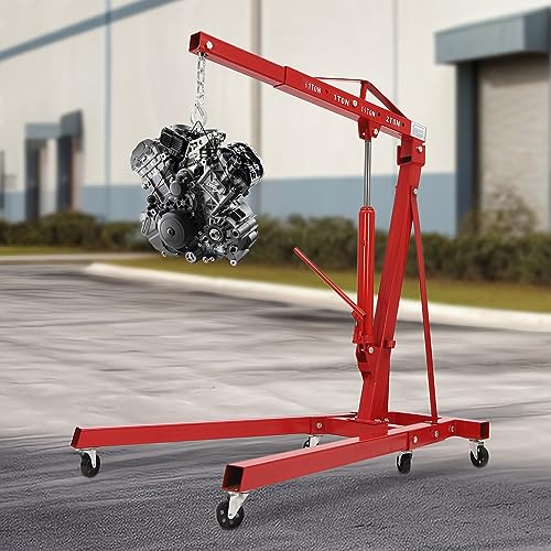 Folding Engine Crane 2 Ton Folding Engine Hoist 4400lbs Crane Hoist Lift with 6 Iron Caster Wheels for Garage