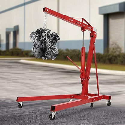 Folding Engine Crane 2 Ton Folding Engine Hoist 4400lbs Crane Hoist Lift with 6 Iron Caster Wheels for Garage