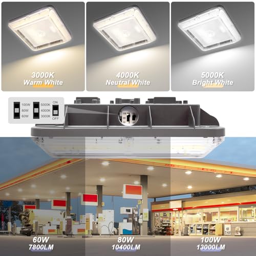 LED Canopy Garage Light 3CCT LED Gas Station Commercial Fixture Lights
