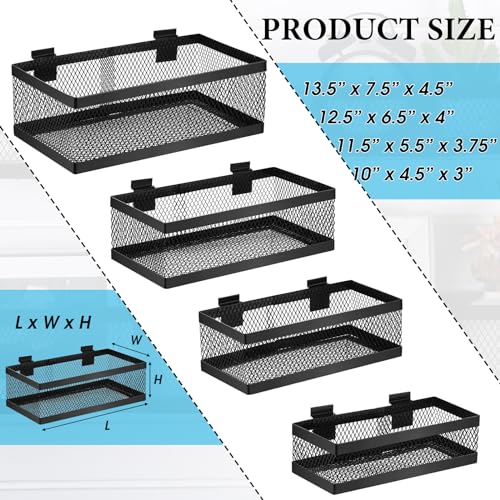4 Pcs Black Slatwall Baskets 4 Size Metal Mesh Wire Basket for Slatwall Panels Ventilated Wall Mounted Hanging Accessories for Home Garage Retail Store Display (4 Count)