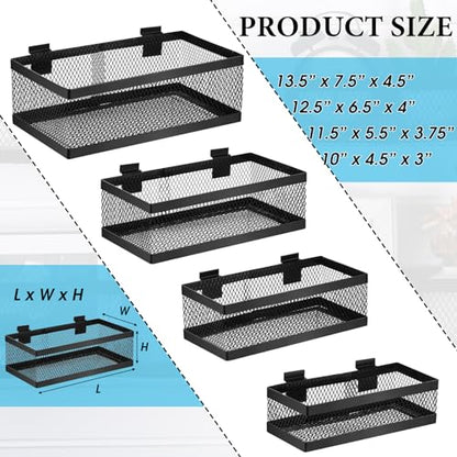 4 Pcs Black Slatwall Baskets 4 Size Metal Mesh Wire Basket for Slatwall Panels Ventilated Wall Mounted Hanging Accessories for Home Garage Retail Store Display (4 Count)