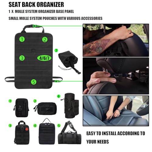 7 PACK Tactical Seat back organizer Truck organizer With 6 Detachable Pouches Universal For Car Truck Ford Jeep Military