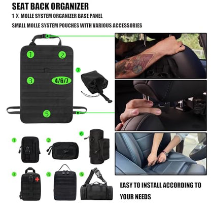 7 PACK Tactical Seat back organizer Truck organizer With 6 Detachable Pouches Universal For Car Truck Ford Jeep Military