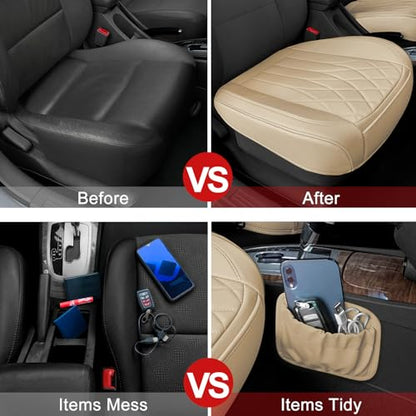 2 Pack Beige Leather Front Bottom Car Seat Covers (2 Count)