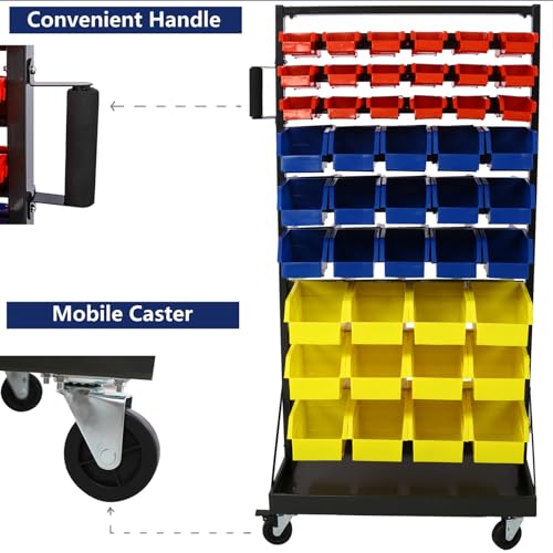 90 Parts Bin Rack Garage Storage Unit 9 Tiers System Steel Shelf with Portable Wheels