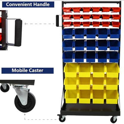 90 Parts Bin Rack Garage Storage Unit 9 Tiers System Steel Shelf with Portable Wheels