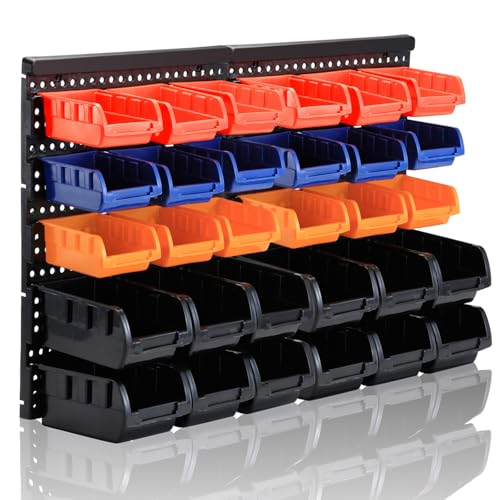 Wall Mounted Storage Bins Parts Rack 4 Colors Bin Organizer Garage Plastic Shop Tool (4 Count)