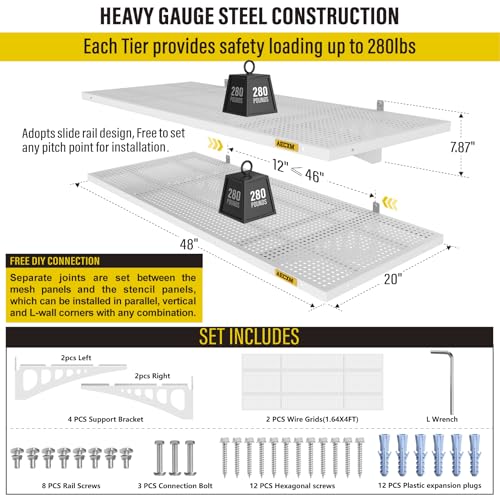 2 Pack 1.64x4ft Adjustable Garage Wall Shelving 560lbs Load Capacity Heavy Duty Wall Mounted Storage Shelf Metal Floating Shelves for Garage (2 Count)