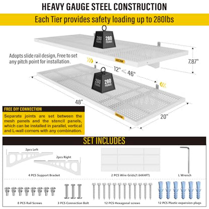 2 Pack 1.64x4ft Adjustable Garage Wall Shelving 560lbs Load Capacity Heavy Duty Wall Mounted Storage Shelf Metal Floating Shelves for Garage (2 Count)