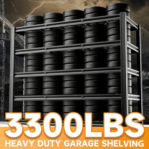 5 Tier 60”W x 20”D x 78”H Shelving Units for Garage 3300LBS Heavy Duty Garage Shelving Metal Storage Shelves Adjustable Industrial Shelving Unit 60 Inch Shelf（Black）