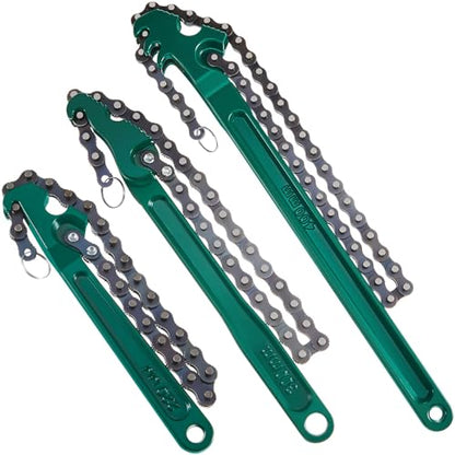 3 Pcs Large Reversible Chain Oil Filter Wrench with 12 16 9 Inch Chain Wrench Adjustable Heavy Duty Carbon Steel Sturdy Pipe Fitting Tool Spanner for Ratcheting Universal (3 Count)